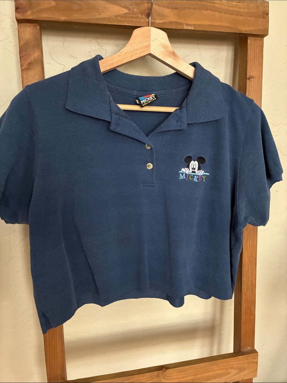Disney Navy Cropped Polo Top Vintage Remake Women’s